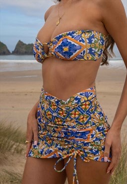 Majolica Drawstring Skirt - Short Beach Festival Skirt