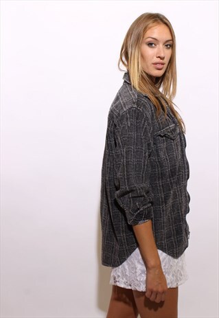 VINTAGE 1990'S 90'S WIDE WALE GREY PLAID CORDUROY JACKET M-L
