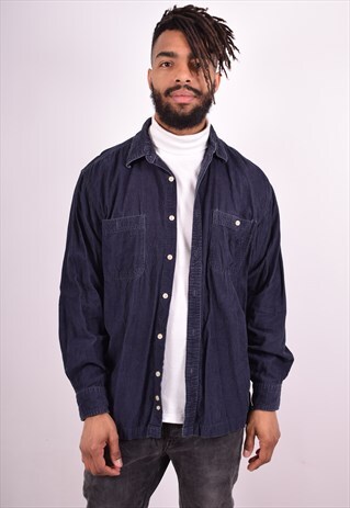 MENS VINTAGE CORDUROY SHIRT LARGE BLUE 90S