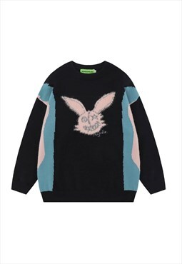 Monster sweater animal patch knitted jumper fluffy top black