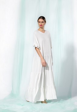 White Viscose Maxi Dress, Boho Maxi Dress