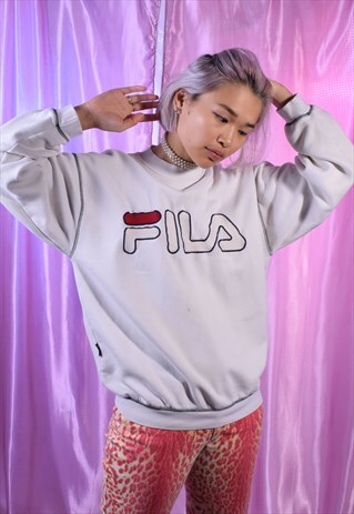 VINTAGE FILA OFF WHITE EMBROIDERED SWEATSHIRT