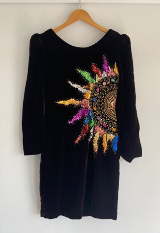 AMAZING 80'S SUN BURST VELVET DRESS