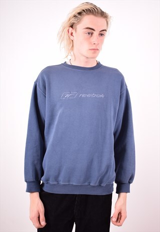 REEBOK MENS VINTAGE SWEATSHIRT JUMPER SMALL BLUE 90S
