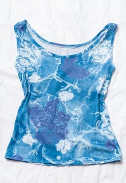 Vintage Y2K Denim Printed Top in Blue Lace