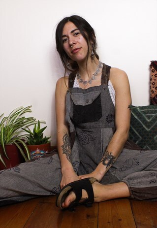 FAIRTRADE GREY BLOCK PRINT DUNGAREES