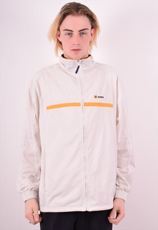 LOTTO MENS VINTAGE TRACKSUIT TOP JACKET XL WHITE 90S