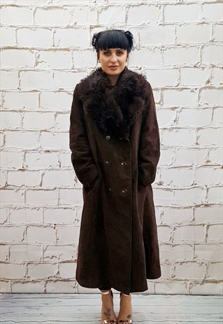 VINTAGE BROWN FULL LENGTH SHEEPSKIN / SHEARLING/SUEDE COAT