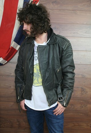 VINTAGE 70,S LEATHER BLACK PERFECTO BIKER JACKET XL (42)