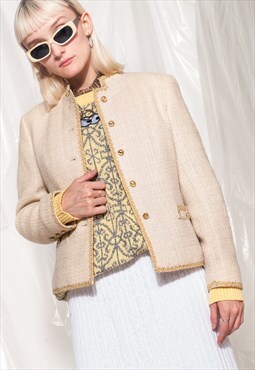 Vintage beige blazer 50s almond golden boxy fit jacket