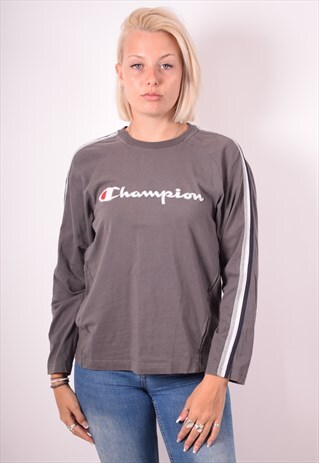 CHAMPION WOMENS VINTAGE TOP LONG SLEEVE MEDIUM GREY 90S