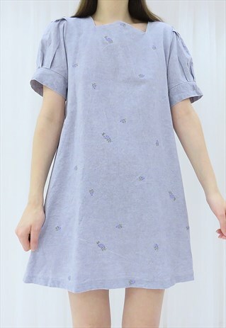 Y2K VINTAGE GREY FLORAL EMBROIDERED MINI DRESS (SIZE M)