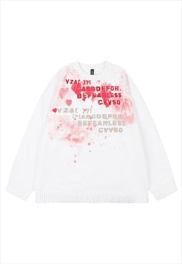 Paint splatter sweater heart print jumper love top in white