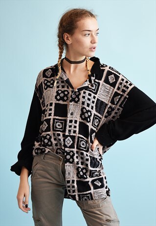 80'S RETRO ABSTRACT PRINT OVERSIZED DADS SHIRT