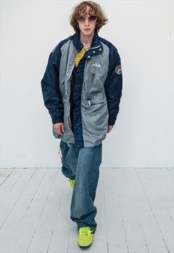  90's Vintage athletic guy padded jacket in navy & grey