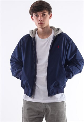 VINTAGE POLO SPORT RALPH LAUREN BOMBER HOODED 90S NAVY BLUE