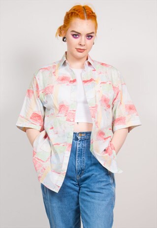 VINTAGE 90'S COLOURFUL ABSTRACT PATTERN SHORT SLEEVE SHIRT