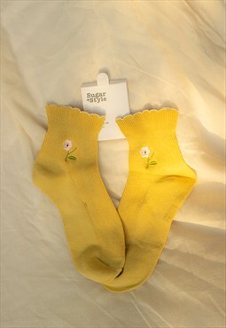 Yellow Frill Top Flower Socks