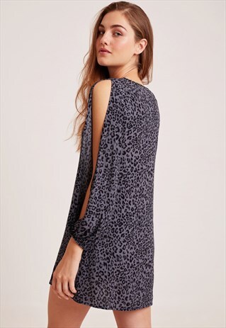 CUT OUT DRESS - DARK GREY LEOPARD PATTERN