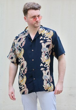 Avanti Classic 90s Cuban Collar Japanese Dragon Shirt