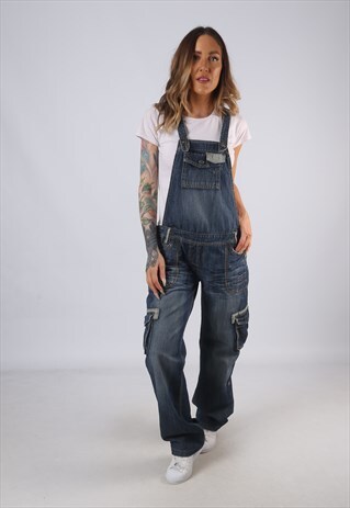 VINTAGE SOULCAL DENIM DUNGAREES UK 12 MEDIUM (C1W)