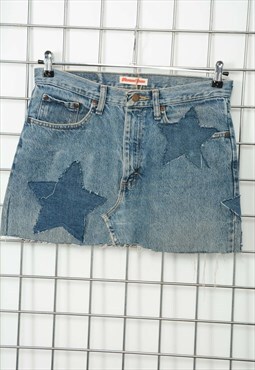 Vintage 90s Wrangler Denim Skirt Rework Star Blue Size UK10