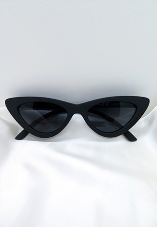 Matte Black Thin Cat Eye Slim Sunglasses UV400 | Vintage Inclined ...