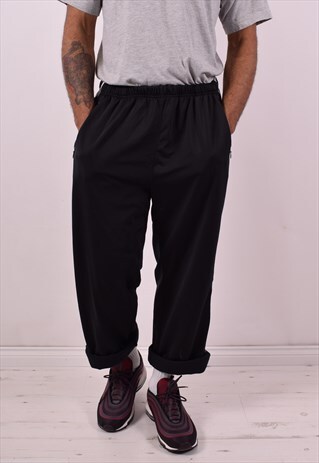 ADIDAS MENS VINTAGE TRACKSUIT TROUSERS W38 L33 BLACK 90S