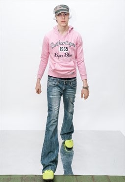 Vintage Y2K chic graphic hoodie in bubblegum pink