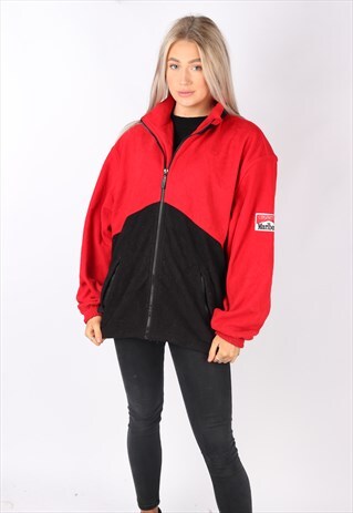 VINTAGE MARLBORO FLEECE JACKET BLACK RED OVERSIZED XL 14 90S