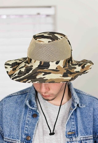 VINTAGE MILITARY CAMOUFLAGE BUCKET HAT 90S ONE SIZE 2.2