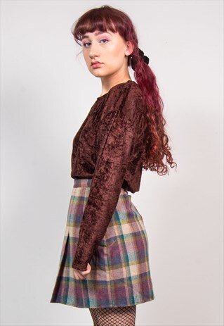 VINTAGE 90'S GRUNGE WARM BROWN VELVET LONG SLEEVE TOP