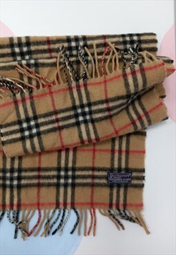 Vintage Scarf Brown Nova Plaid Check Wool Designer