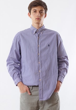 VINTAGE POLO RALPH LAUREN 90S BLUE WHITE STRIPED LONG SLEEVE