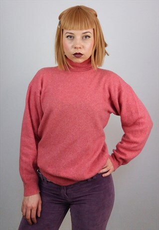 VINTAGE 80'S LAMBSWOOL SALMON HIGH ROLL TURTLENECK JUMPER