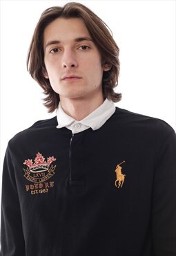 Vintage POLO RALPH LAUREN Rugby Shirt Pullover Black 