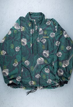 90s Reebok Green Abstract Print Pullover Jacket - B2404