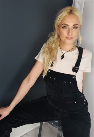 VINTAGE 90'S BLACK VELVET DUNGAREES SIZE S