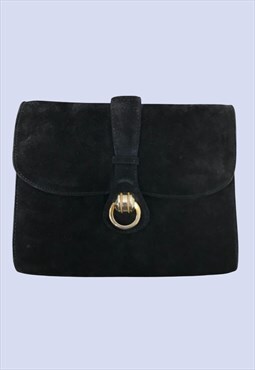 Susan of London Black Suede Leather Vintage Small Clutch Bag