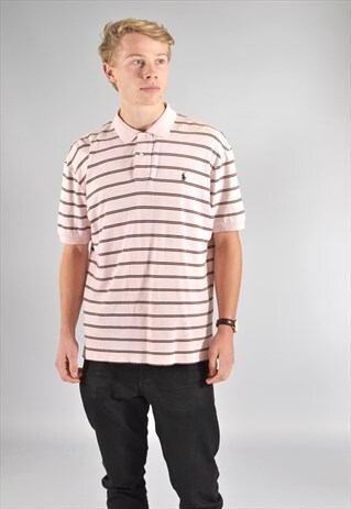 VINTAGE RALPH LAUREN PINK & BROWN STRIPED POLO SHIRT