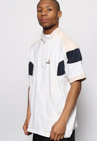 VINTAGE ADIDAS BIG LOGO 1/4 ZIP T-SHIRT WHITE
