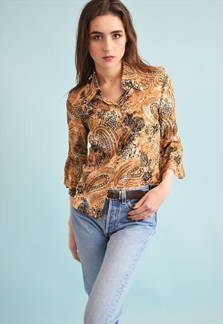 90'S RETRO PAISLEY PRINT MOMS SHIRT TOP
