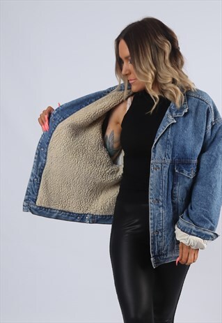 DENIM JACKET DIESEL OVERSIZED SHERPA LINED WINTER UK 18 EADD