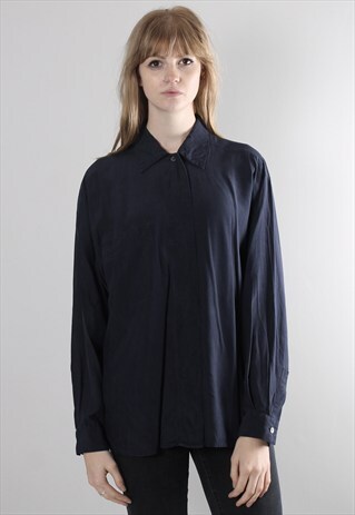 VINTAGE 80 BLUE SILK SHIRT BLOUSE TOP