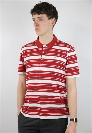 VINTAGE LACOSTE STRIPED RED POLO SHIRT