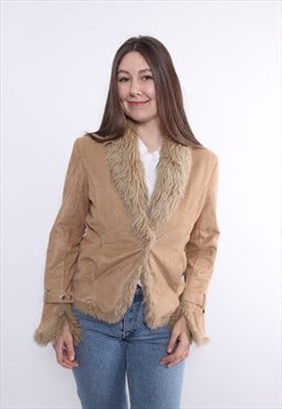 Vintage penny lane coat, 90s faux fur jacket, retro crop 