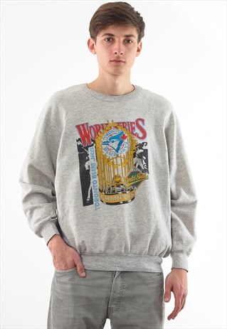 VINTAGE TORONTO BLUE JAYS MLB 1992 CREW NECK 90S GREY