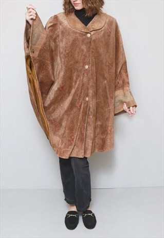 VINTAGE 1970'S PREMIUM BROWN & RED PAISLEY SUEDE CAPE