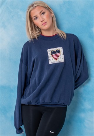 Vintage Heart Graphic Sweatshirt in Blue XL