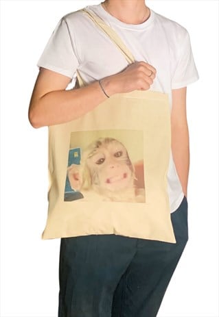 FUNNY HAPPY SMILING MONKEY TOTE BAG MEME PRINT